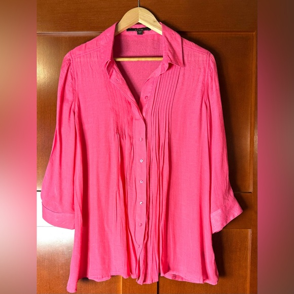 Fever Tops - 💚Women's Fever Pink Button-Up Pin Tuck Blouse